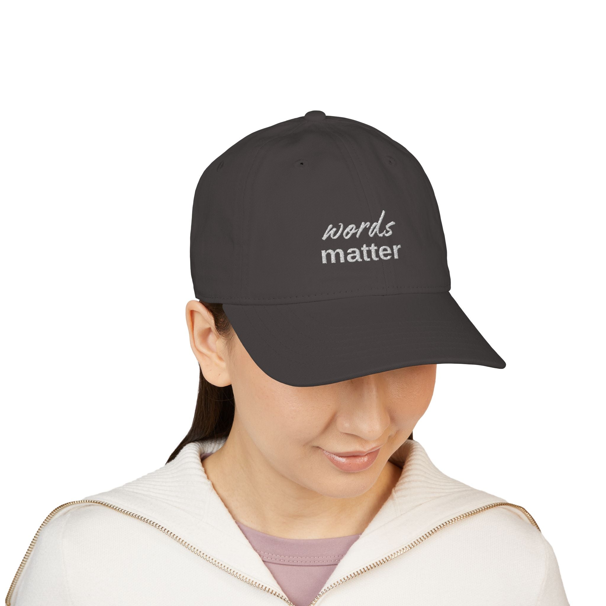 The Saucy Lids - "Words Matter" Organic Baseball Cap - Embroidered